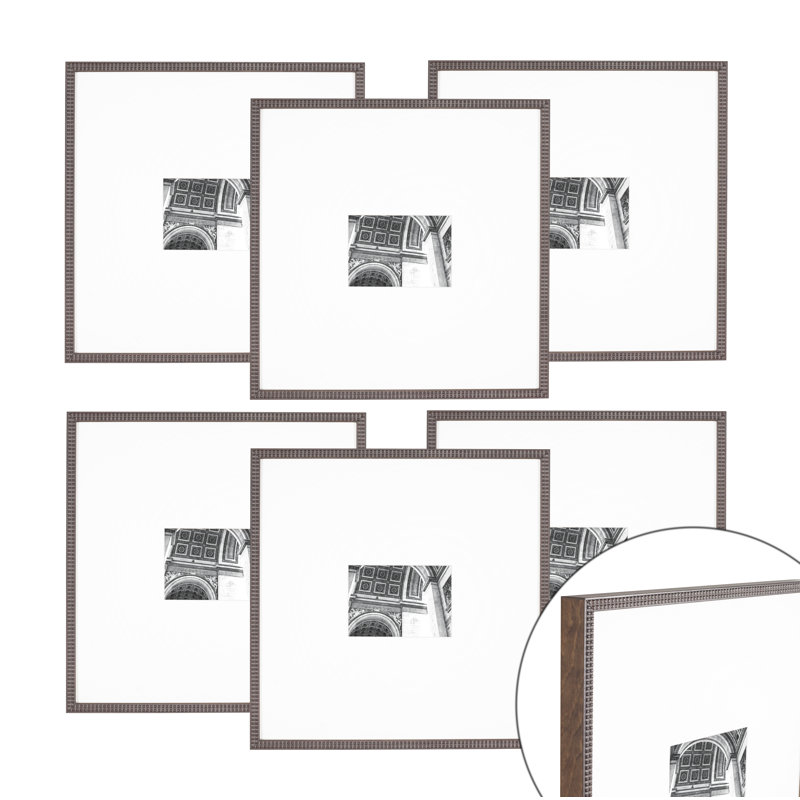 Wood Picture Frame - Set of 6 with Mat, Brown, 4" x 6"