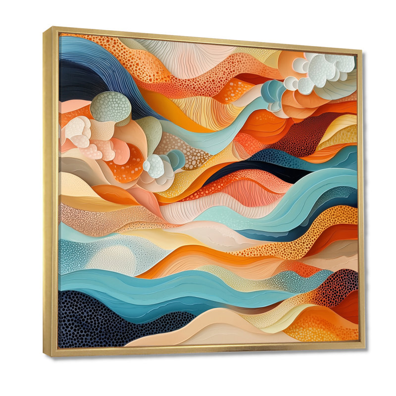 Nyarai abstrait corail vagues océaniques de l'éternité II - art mural corail, H 16 po x l 16 po, Doré
