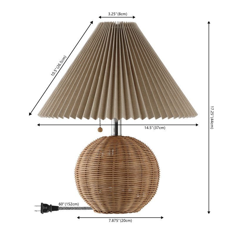 Natural Rattan Table Lamp with Dark Beige Linen Shade