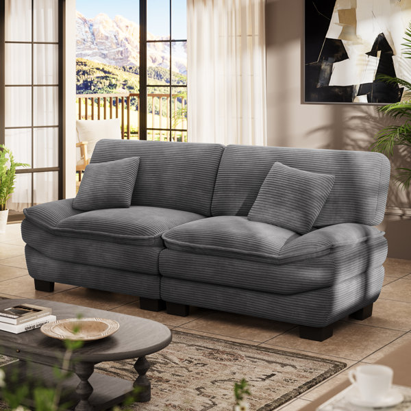 Latitude Run® 86" Wide Corduroy Sofa, Double Layer Comfy Loveseat Couch ...