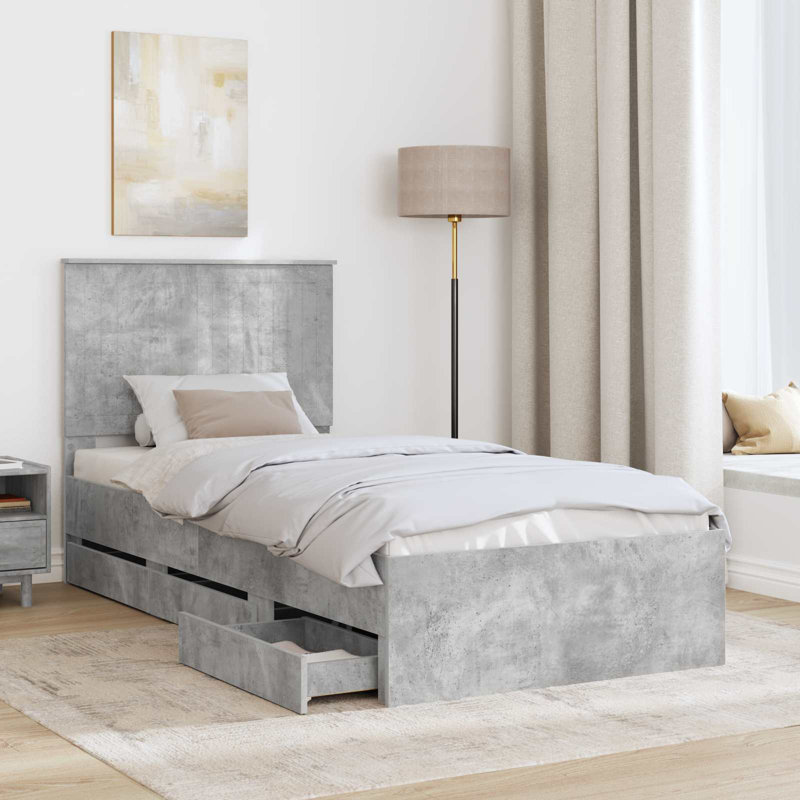 Bed, European Single (90 x 200 cm), Concrete Grey