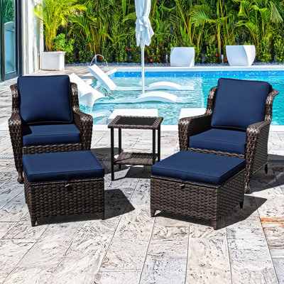 5-piece Patio Rattan Conversation Set With Side Table