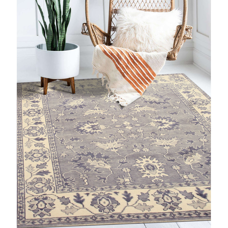 Magnifique tapis oriental en laine noué à la main gris, Rectangle 9 pi x 12 pi