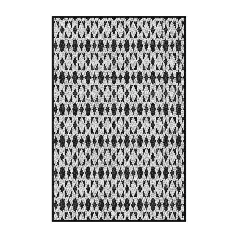 Tapis noir et blanc à motif géométrique, Rectangle 5 pi x 8 pi