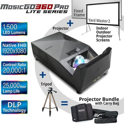 Eliteprojector Ultra Short Throw DLP Portable Projector IPX2 Water Resistant W/ 120"" Outdoor Screen, 120"" Indoor Fixed, Native 1080P Home Cinema 8K 4K -  MGL-AR120W-120