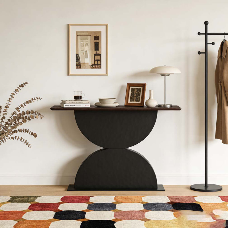 47''Double Semi-Circles 3d Hammer-Shaped Texture Base Wood Console Table