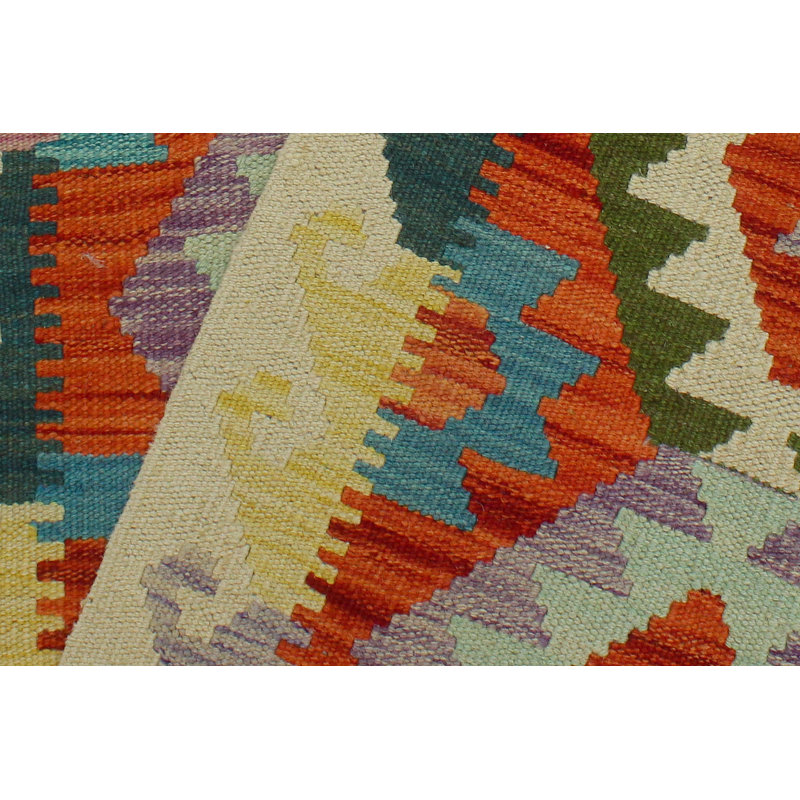 Kelyn Geometric Handmade Hand-Woven Runner 2'7'' x 6'5'' Wool Area Rug in Blue/Beige/Orange