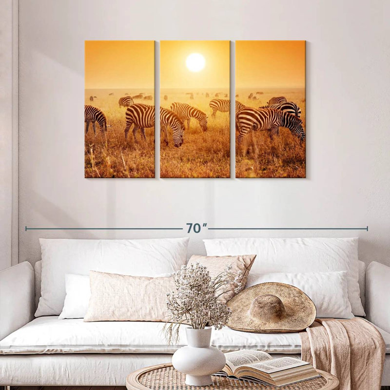 Brampt Zebra Herd Sunset, 28" H x 45" W