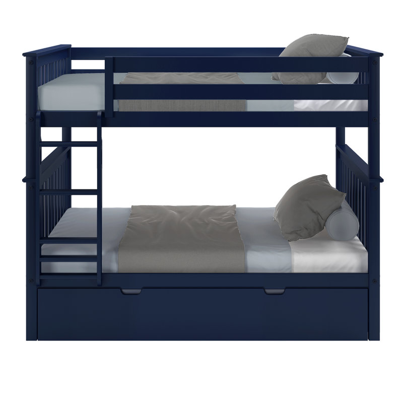 Aileana Kids Twin Over Twin Bunk Bed with Trundle, Blue, Full over Full