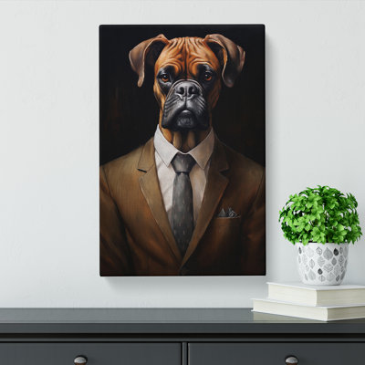 Boxer Dog in a Suit Painting No.3 - Wrapped Canvas