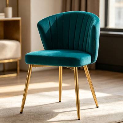 Fauteuil d'appoint sans accoudoirs en velours noir avec capitonnage et pieds en métal doré, fauteuil de chambre ultra-compact de 19,7 po pour petits espaces - chaise de salle à manger, siège de meuble-lavabo, chaise d'appoint pour chambre à coucher