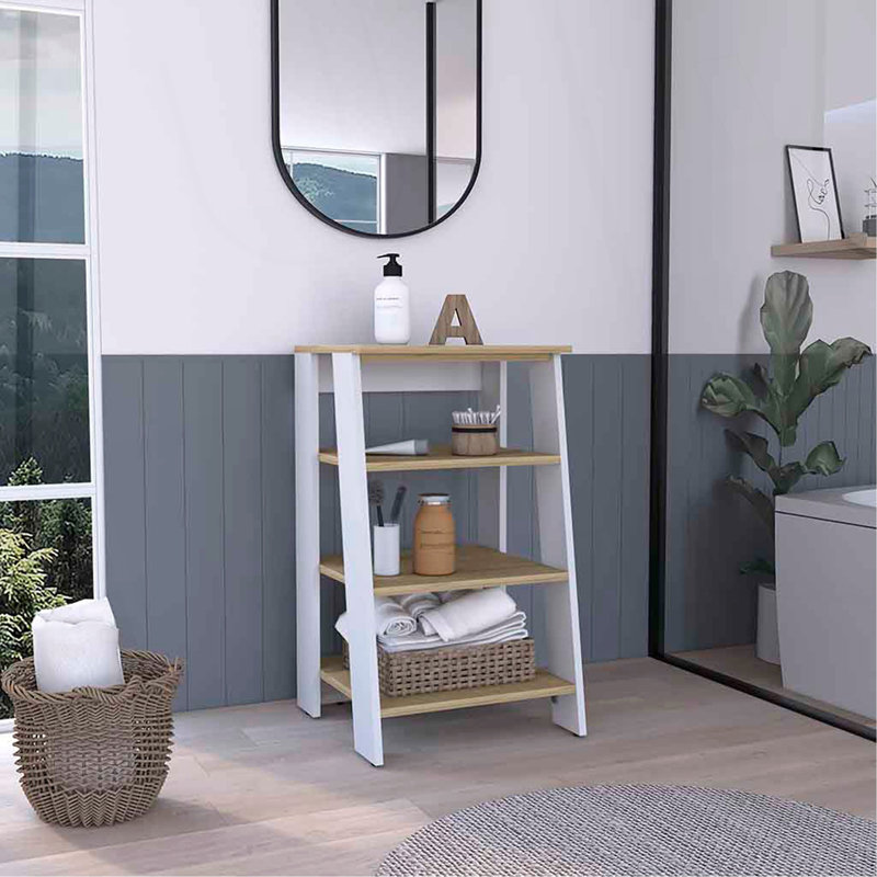 Armoire à linge Clair, deux tablettes intérieures, deux tablettes ouvertes, une porte
