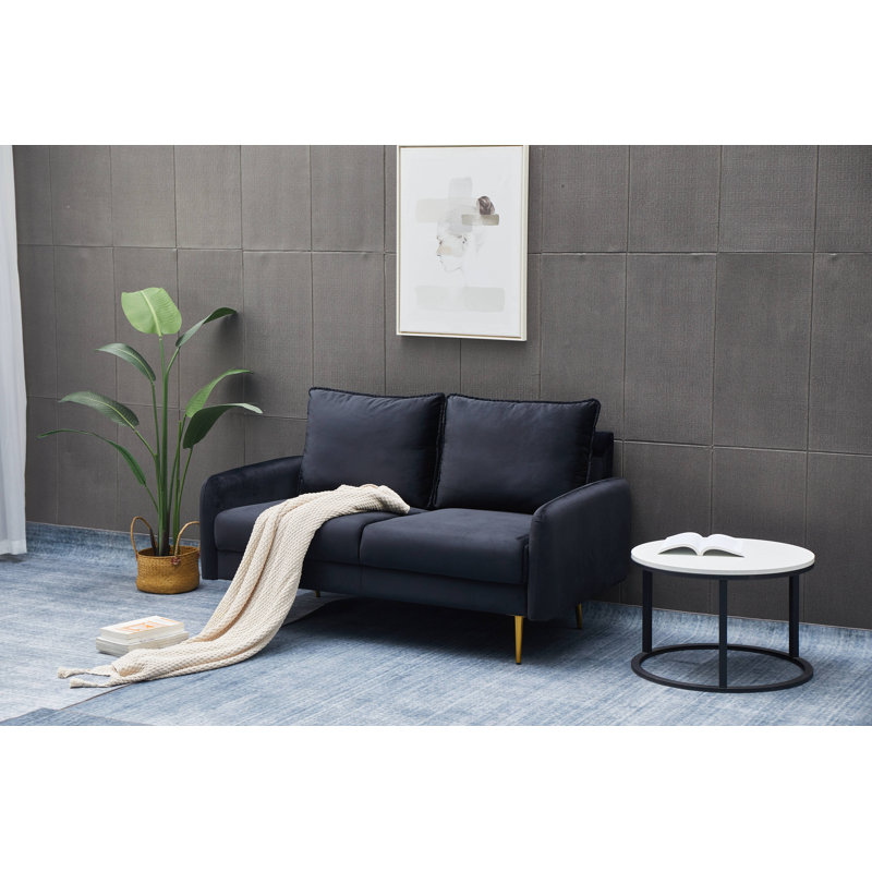 Emteas 57.3'' Velvet Loveseat, Black Velvet, 34" H x 57.3" W x 32" D