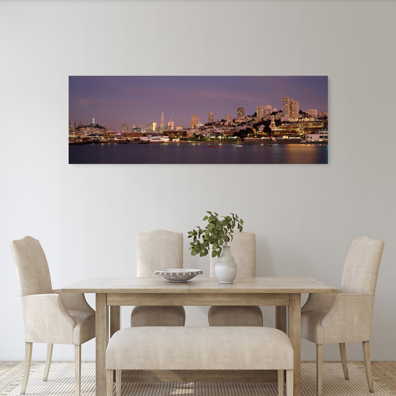 Sea With A City In The Background Coit Tower Ghirardelli Square San Francisco California USA by Thomas Winz - Wrapped Canvas Panoramic Print