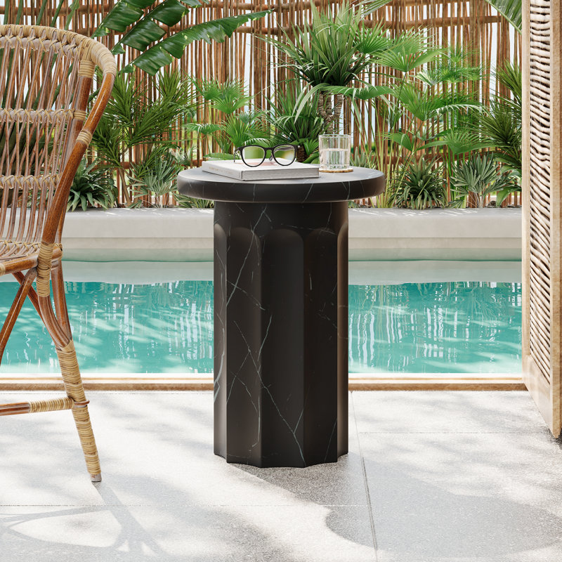Table d'appoint d'extérieur en béton noir effet marbre léger