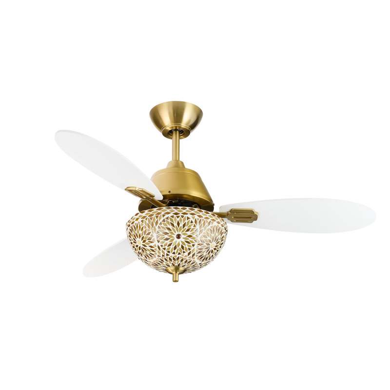 42"W Pierre LED Indoor Gold And White Mosaic Glass Ceiling Fan With Remote Control