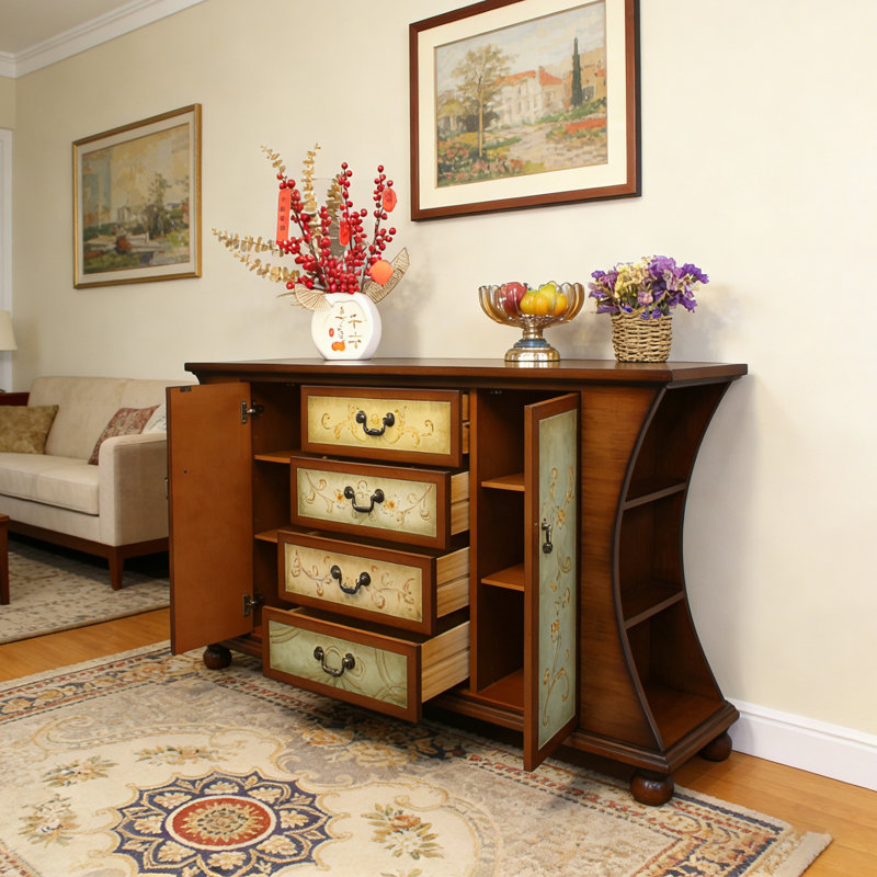 Commode décorative en bois peinte vibrante