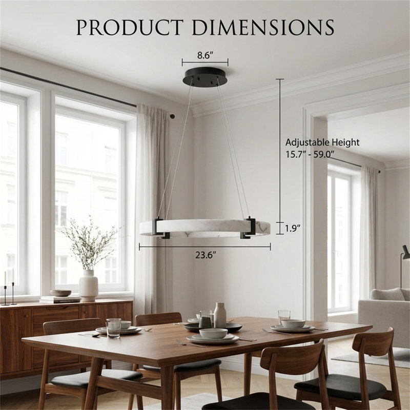 Luminaire suspendu rond de 24 pouces à hauteur réglable, idéal pour les salles à manger, les îlots de cuisine et les salons