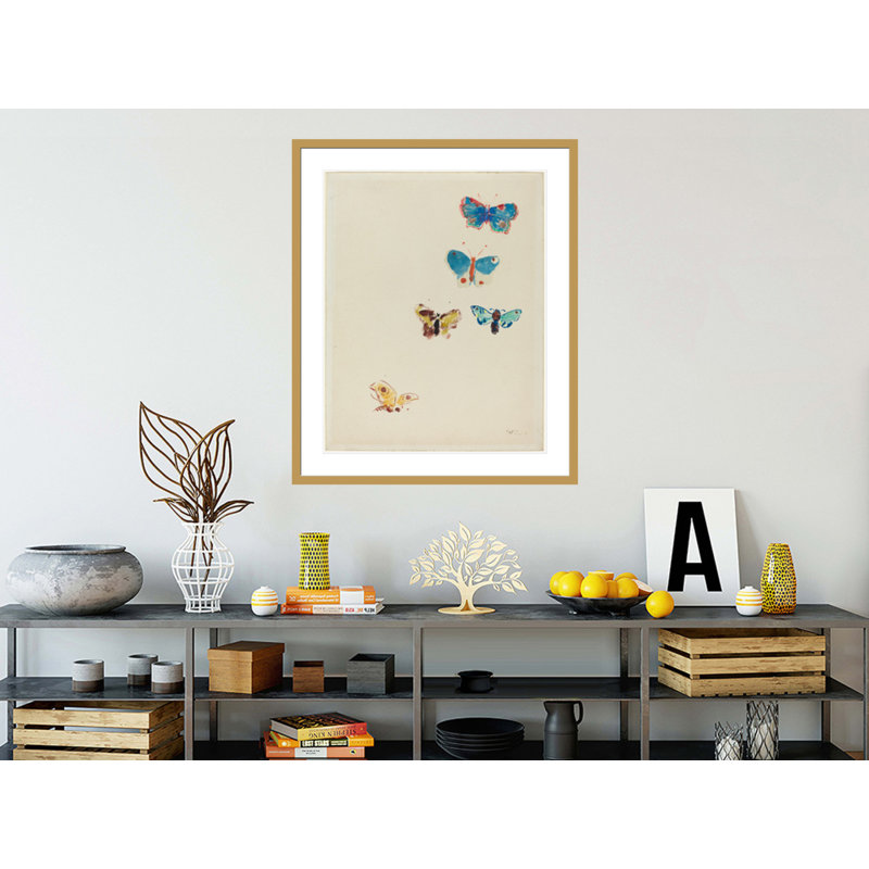 Cinq papillons par Odilon Redon, H 40,47 po x l 33,5 po