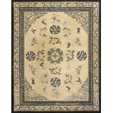 1890s Ivory Beige Cream White Rectangle Hand Knotted Pile Wool Antique Rug