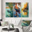«Autumn Lake Full Moon Serenity Dinghy Rowing I», 3 pièces sur toile-198589260-198589263