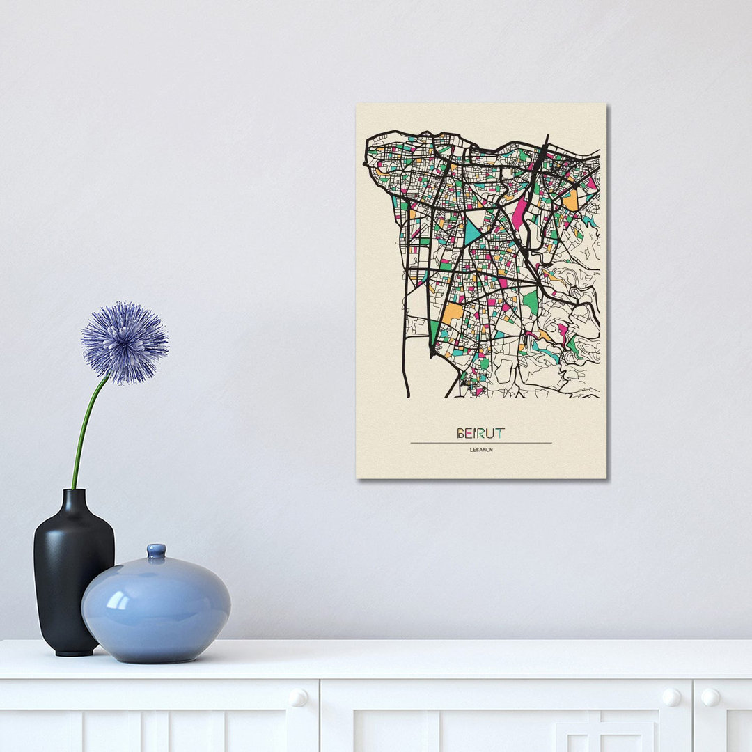 Beirut, Lebanon Map by Ayse Deniz Akerman - Print on Canvas