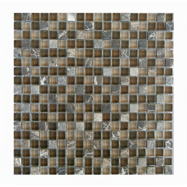 Quartz 0.63" x 0.63" Natural Stone/Glass Grid Mosaic Wall & Floor Tile