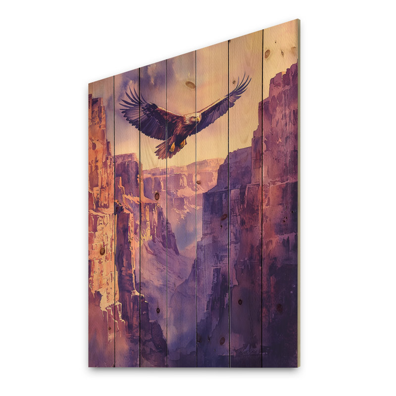 Aigle au-dessus du canyon I - Décoration murale animal en bois d'aigle - sur bois de pin naturel