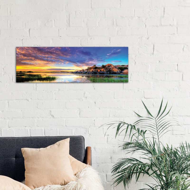 Willow Lake Spring Sunset by Bob Larson - Panoramic Print on Canvas, 30.48 cm H x 91.44 cm W x 1.91 cm D, Wrapped Canvas