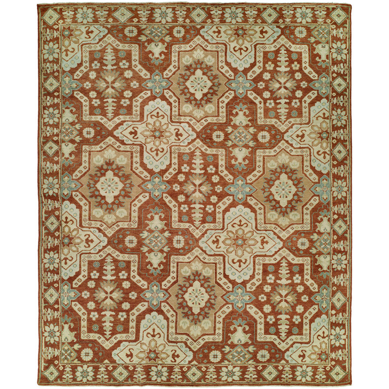 Wool Geometric Area Rug in Red, Rectangle 4' x 6'