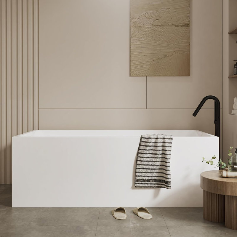 Baignoire de trempage autoportante 59 po en acrylique, conception ergonomique profonde, isolation à double paroi, surface antidérapante, baignoire certifiée UPC, pieds réglables, installation facile pour la salle de bain
