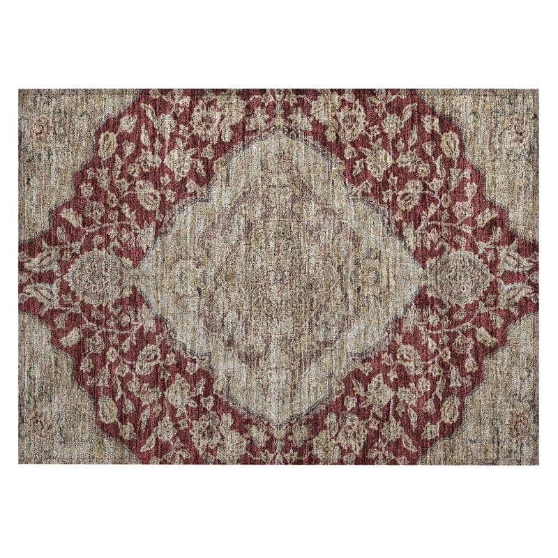 Machine Washable Indoor/Outdoor Cicel ACN1151 Garnet Rug, Rectangle 1'8" x 2'6"