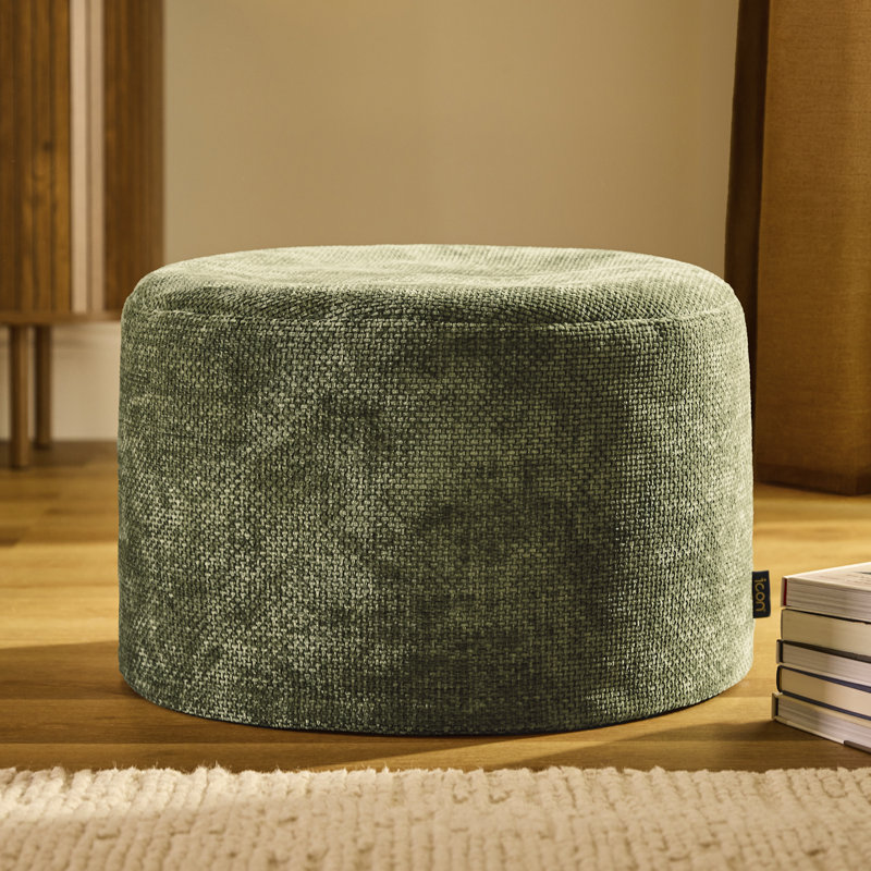 55cm Wide Round No Pattern Pouffe Ottoman, Olive