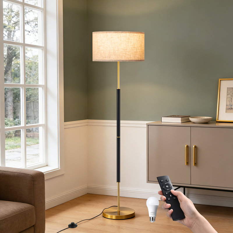 65" Traditional Dimmable Floor Lamp with Drum Shade, Remote, and Bulb Included