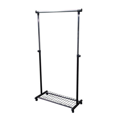 66" Tall Metal Coat Rack with Wheels, Black Finish Freestanding Garment Stand for Entryway or Bedroom