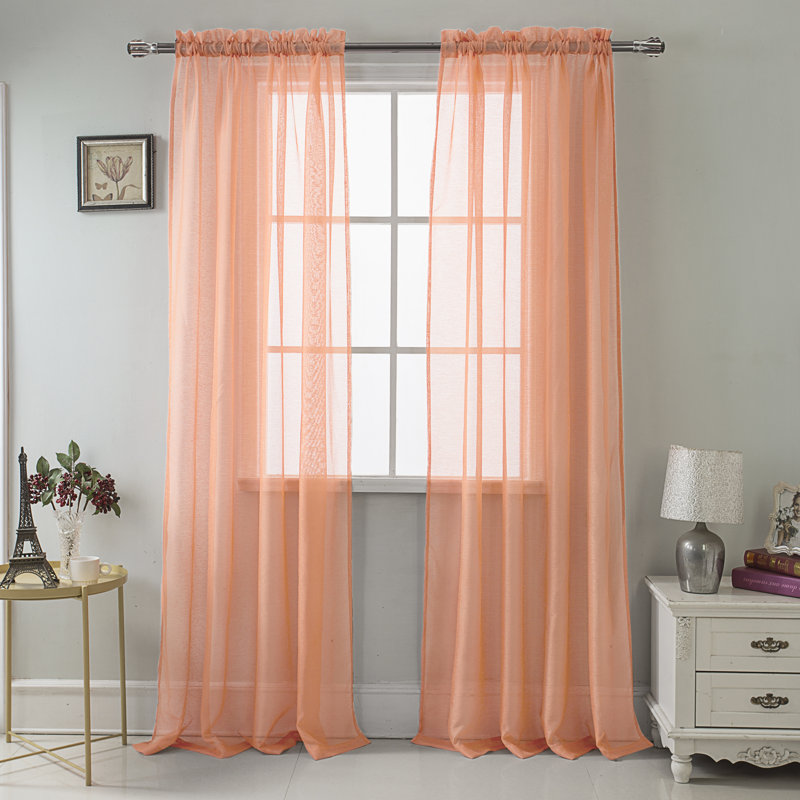 Panneau de rideau transparent simple de couleur unie avec passe-tringle Landose, Corail, l 55 po x L 90 po