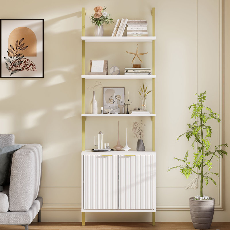 Tesse Unfinished Ladder Storage Bookcase, White/Gold