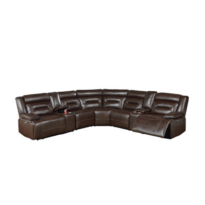 Dina Power Sectional Recliner L Shape Sofa, Charcoal Faux Leather