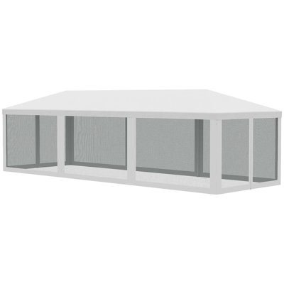 Auvent de tente de réception 10 pi x 28 pi, abri de jardin pour l'extérieur avec 8 parois latérales amovibles en filet, portes à fermeture à glissière, structure en acier