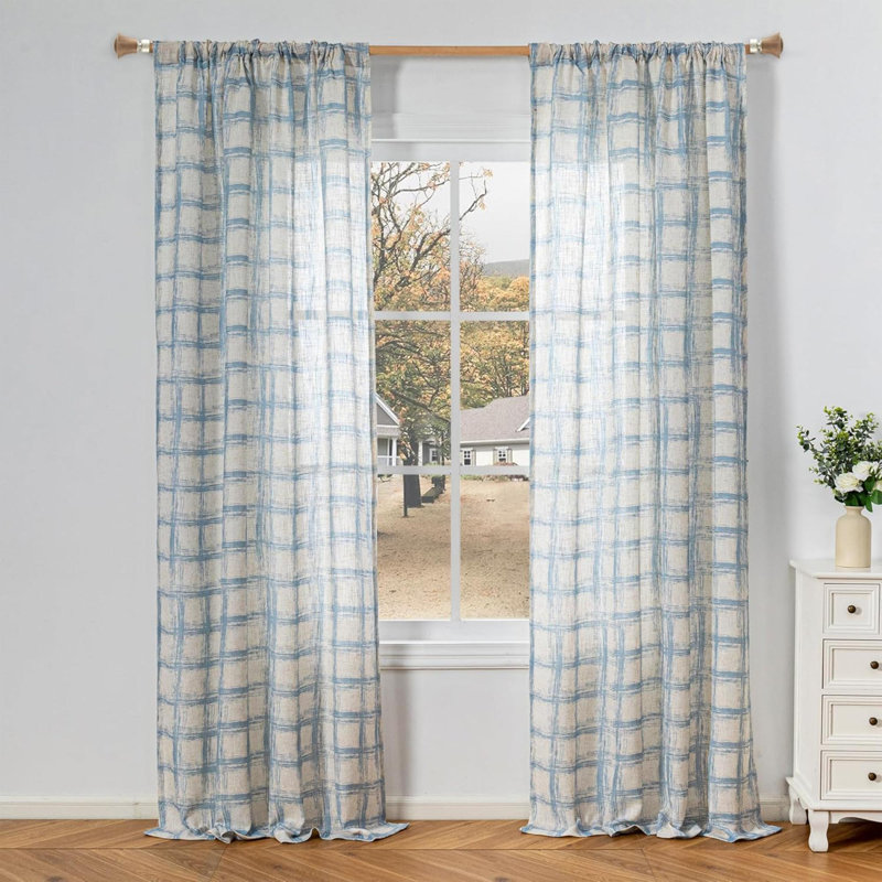 Rideaux 2 panneaux de rideaux pour le salon, la salle à manger, le rideau semi-diaphane filtrant la toile à carreaux, le style de la fenêtre, les rideaux de style campagnard pour la chambre à coucher