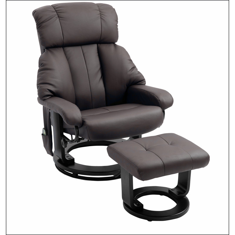 Massage Recliner Chair with Ottoman, 360° Swivel Recliner and Footstool, PU Leather Reclining