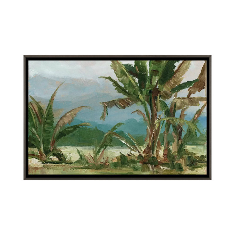 « Southern Palms II » par Ethan Harper, reproduction d’art, H 26 po x l 40 po x 1,5 po, Toile encadrée de bois rustique foncé