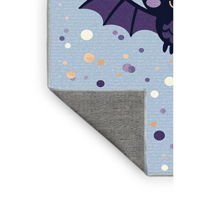 Machine Washable Collingswood Halloween Modern & Contemporary Abstract Rug in Blue – SkyBlue Binding, 7x10