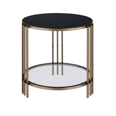 Sintered Stone Top & Champagne Finish End Table