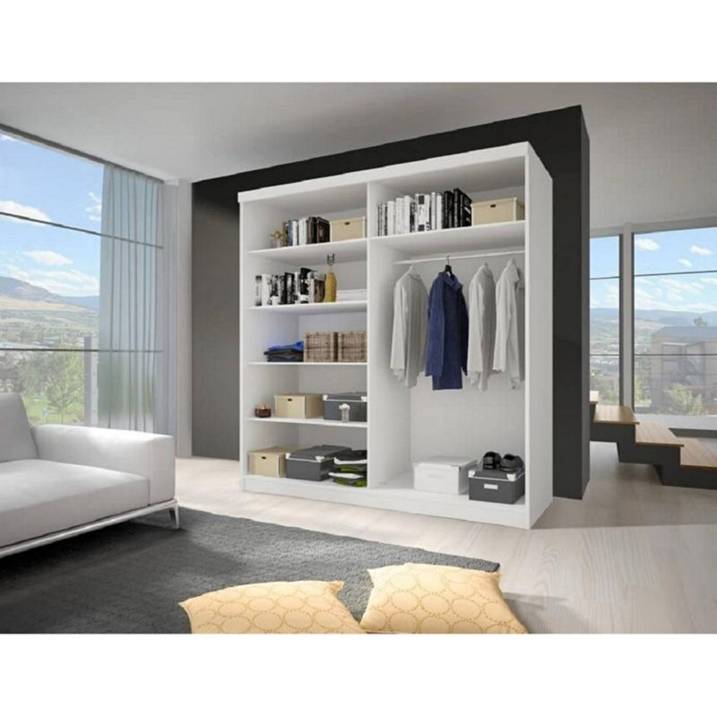 Gulledge 2 Door Manufactured Wood Wardrobe, Black, 218cm H x 203cm W x 61cm D