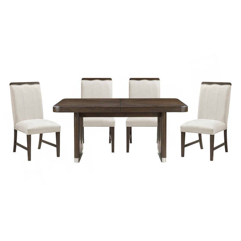 Table de salle à manger moderne avec finition brun et table d'appoint extensible avec chaises d'appoint beige