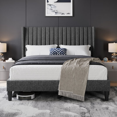 Multi-sized Upholstered Bed Frame with Channel Tufted Headboard