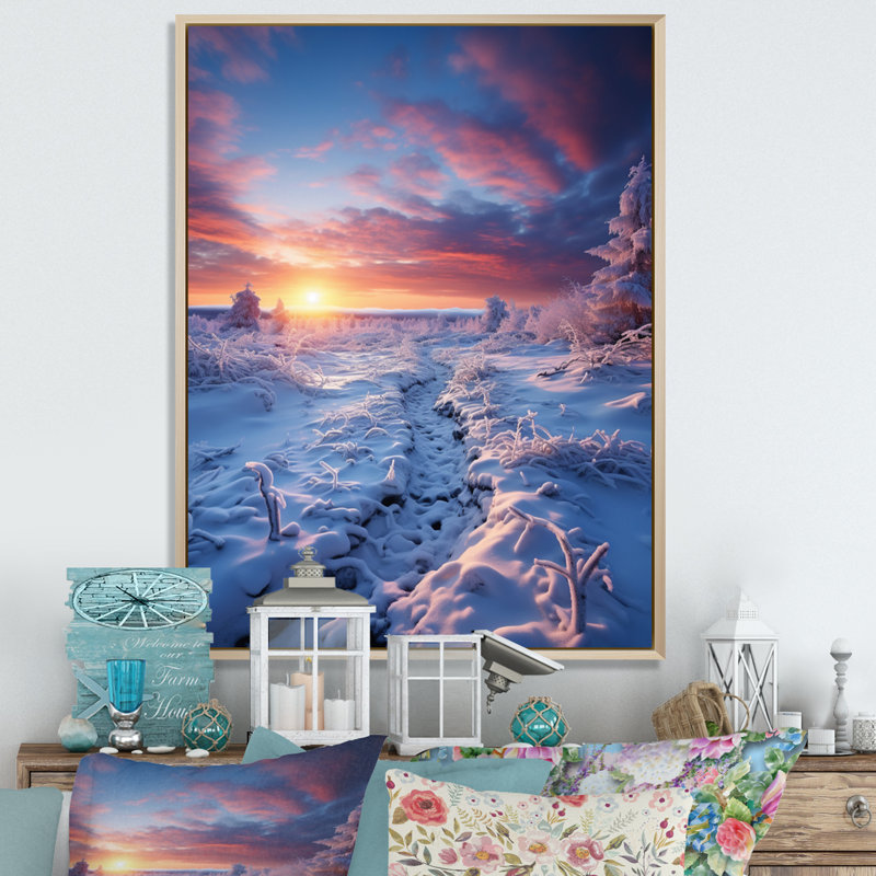 Décoration murale Sunrise Snowy Horizon - Paysages, H 40 po x l 30 po, Cadre photo blanc