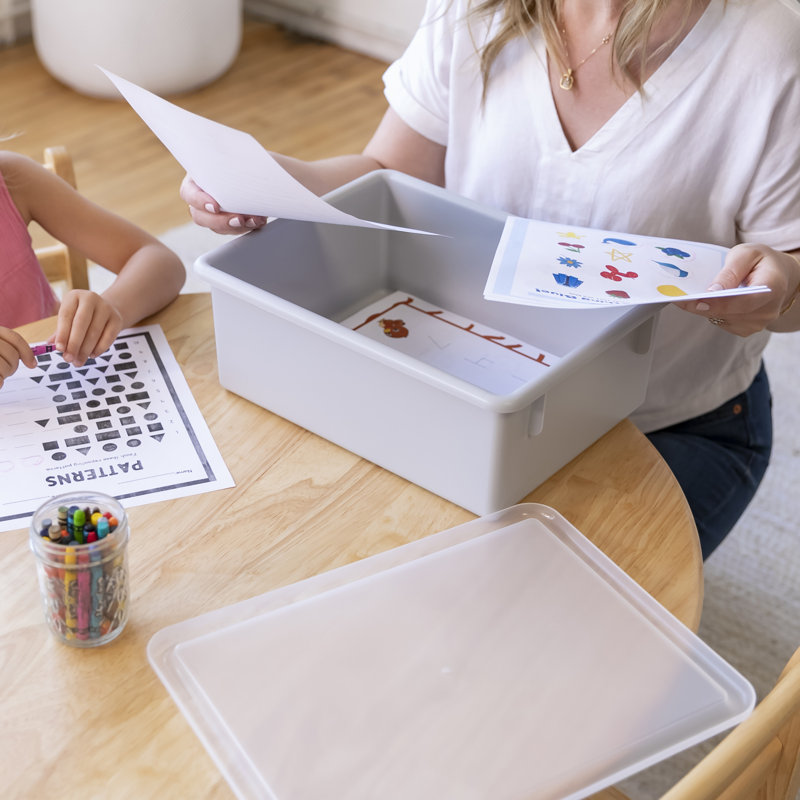 ECR4Kids Letter Size Plastic Tray Organizer with Lids, Large, Storage Bins, 10-Piece, 13.75" L x 10.75" W x 5.5" H