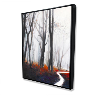 Mysterious Forest with Stream - Black Trees Framed Canvas
